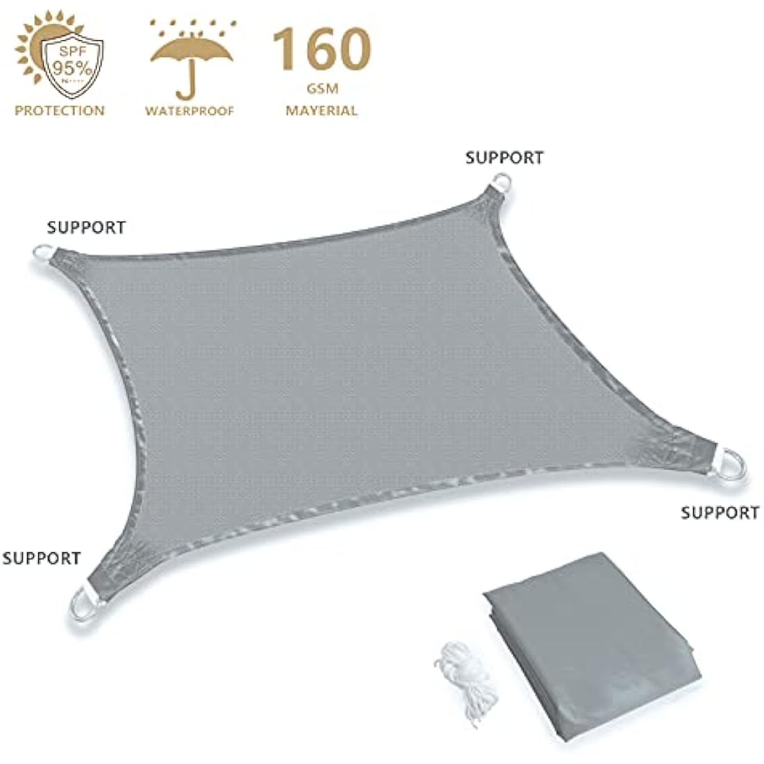 Mokani Sun Shade Sail, 3x4m Rectangle Sunscreen Awning Canopy, Waterproof Shade Sail, 95% UV Block with Free Rope, for Outdoors, Garden, Patio, Yard, Party(Grey)
