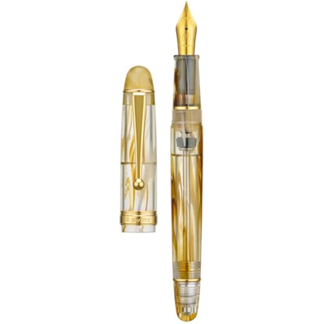 Asvine V126 Vacuum Filling Fountain Pen Extra Fine Nib, Brown Swirl Acrylic, Large-Capacity with Gift Case