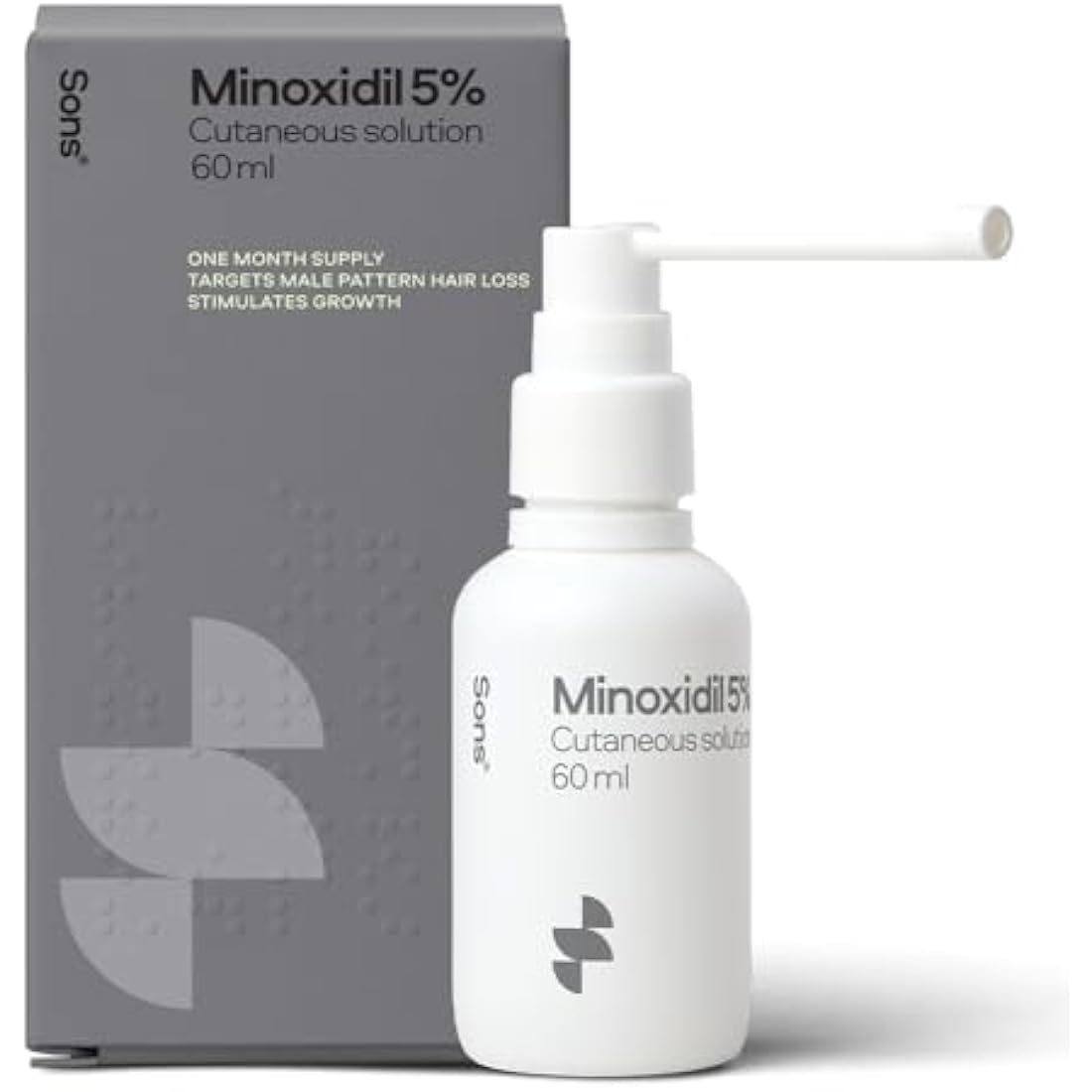 Sons Minoxidil 5% Cutaneous Solution for Men, Hair Regrowth & Thickener Formula, For Hair Loss & Thinning, Reactivates Shrunken Follicles, Precision Application System, 1 Month Supply Made in Europe