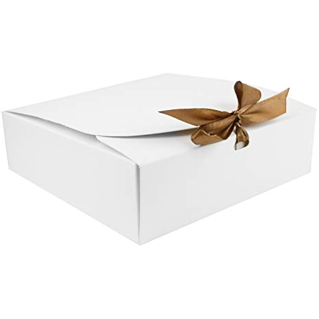 Emartbuy Pack of 12 Square Shaped Presentation Gift Box, 24 cm x 24 cm x 5 cm, Easy Assembly, White Box with Bow Ribbon