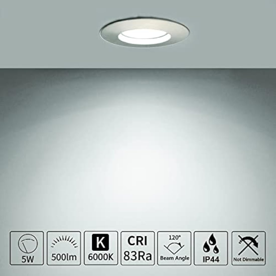 HiBay 6X 5W LED Downlights Ceiling IP44 Bathroom Recessed Spot Lights Brushed Chrome Down Light Ultra Slim Downlight Cool White 6000K 240V