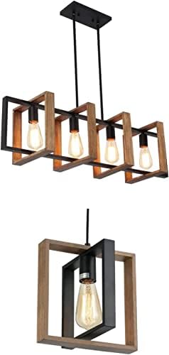 Kitchen Island Lighting,4 - Light Dining Room Farmhouse Chandelier,Black Modern Pendant Lighting,Pool Table Lights,Wood and Matte Black Metal Finish (4 Heads,Wood)