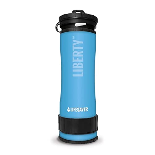 LifeSaver Liberty | Water Filter Bottle - 400ml Small Water Bottle & Water Purifier for Travel & Hiking, Lightweight Design, Removes 99.99% of Viruses, Bacteria & Cysts, Purifies 2000L (Blue)