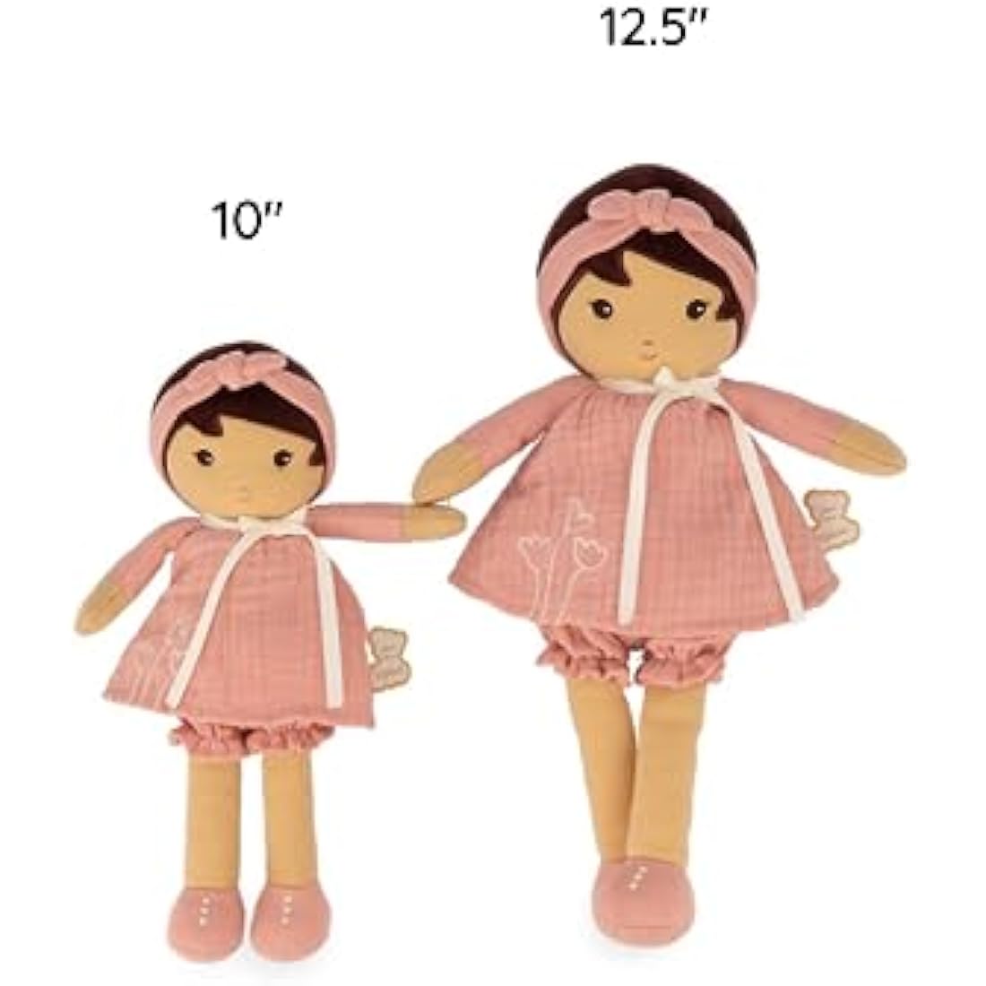 Kaloo - Tendresse - Amandine - My 1st Soft Doll - 32 cm Fabric - Pink Muslin Dress - Olive Skin - Pretty Gift Box and Customisable Ribbon - 0 Months +, K200005, LARGE