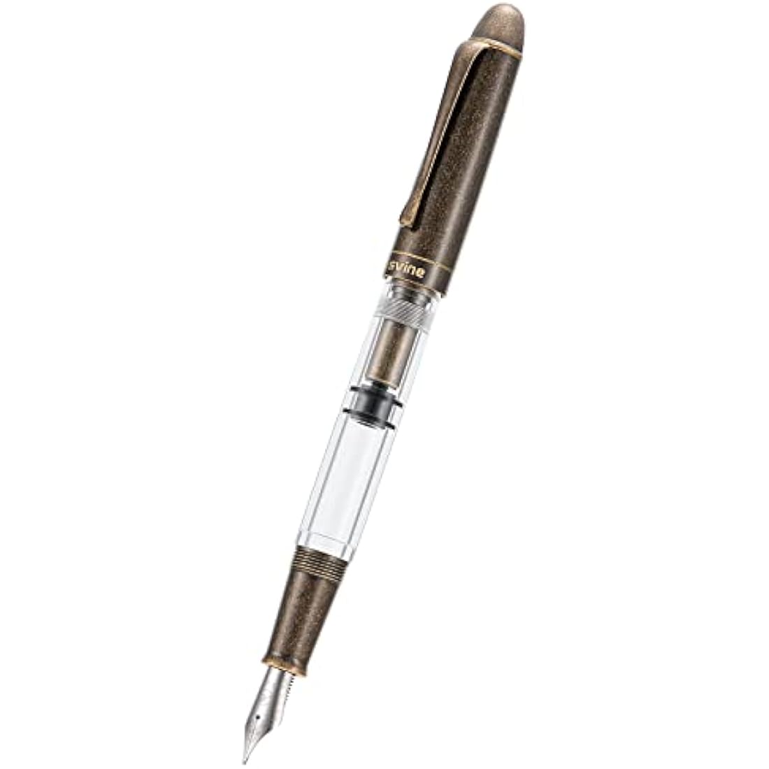 Asvine P30 Piston Fountain Pen Medium Nib, Retro Brass Style, Transparent Acrylic Large Ink Capacity Writing Gift Box