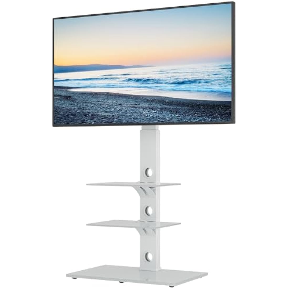 BONTEC Universal Floor TV Stand for 30-70 inch LED OLED LCD Plasma Flat Curved Screens, Height Adjustable Tall TV Stand with 3-Tier Tempered Glass Shelves up to 40KG, Max VESA 600x400mm (White)
