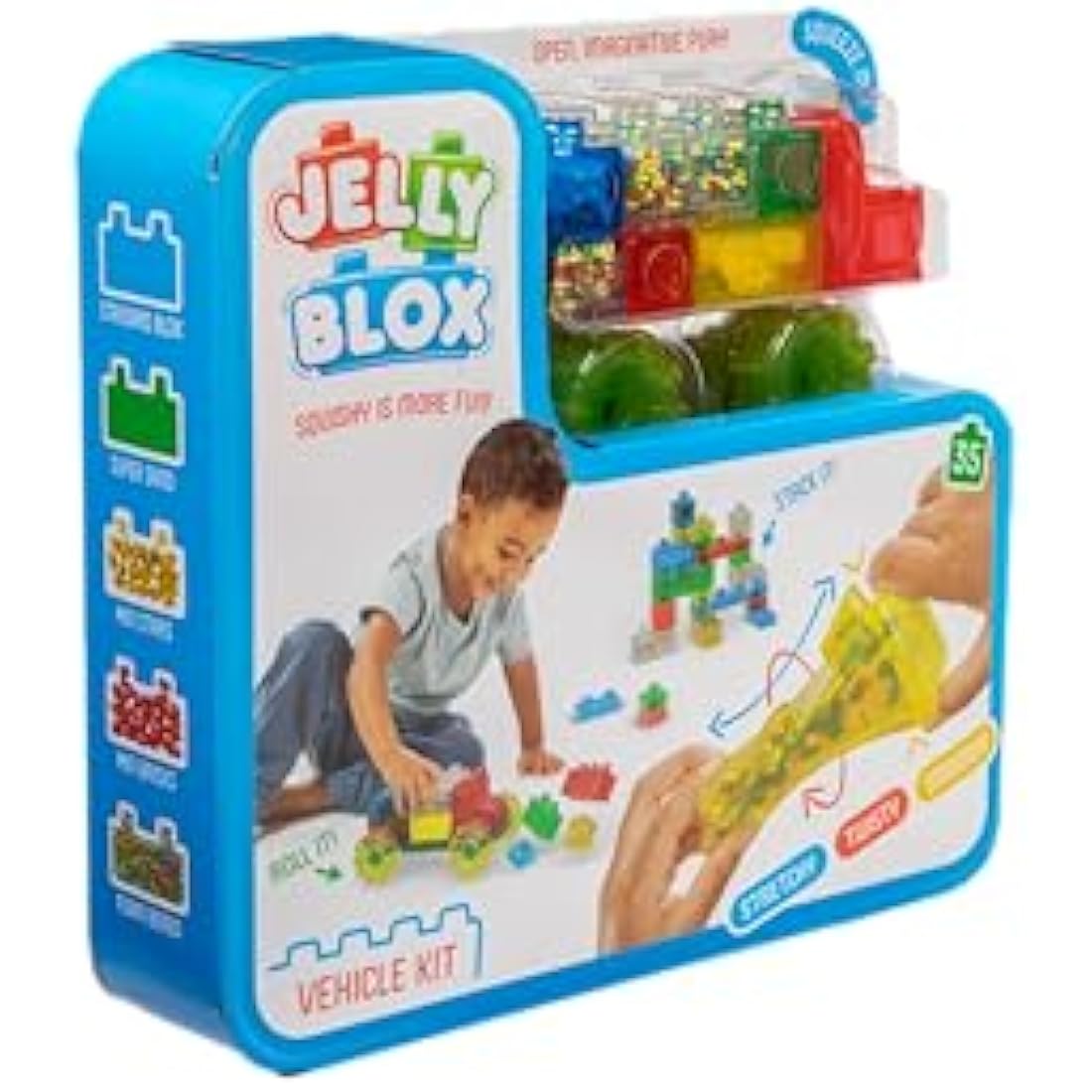 Jelly Blox Vehicle Kit - Includes 35 Blocks - Toddler & Preschool Building Blocks Kids Can Squeeze, Stretch, Squish - Safety Tested & Ouch-Free - Tactile, Sensory Play Toy for Ages 2 Plus