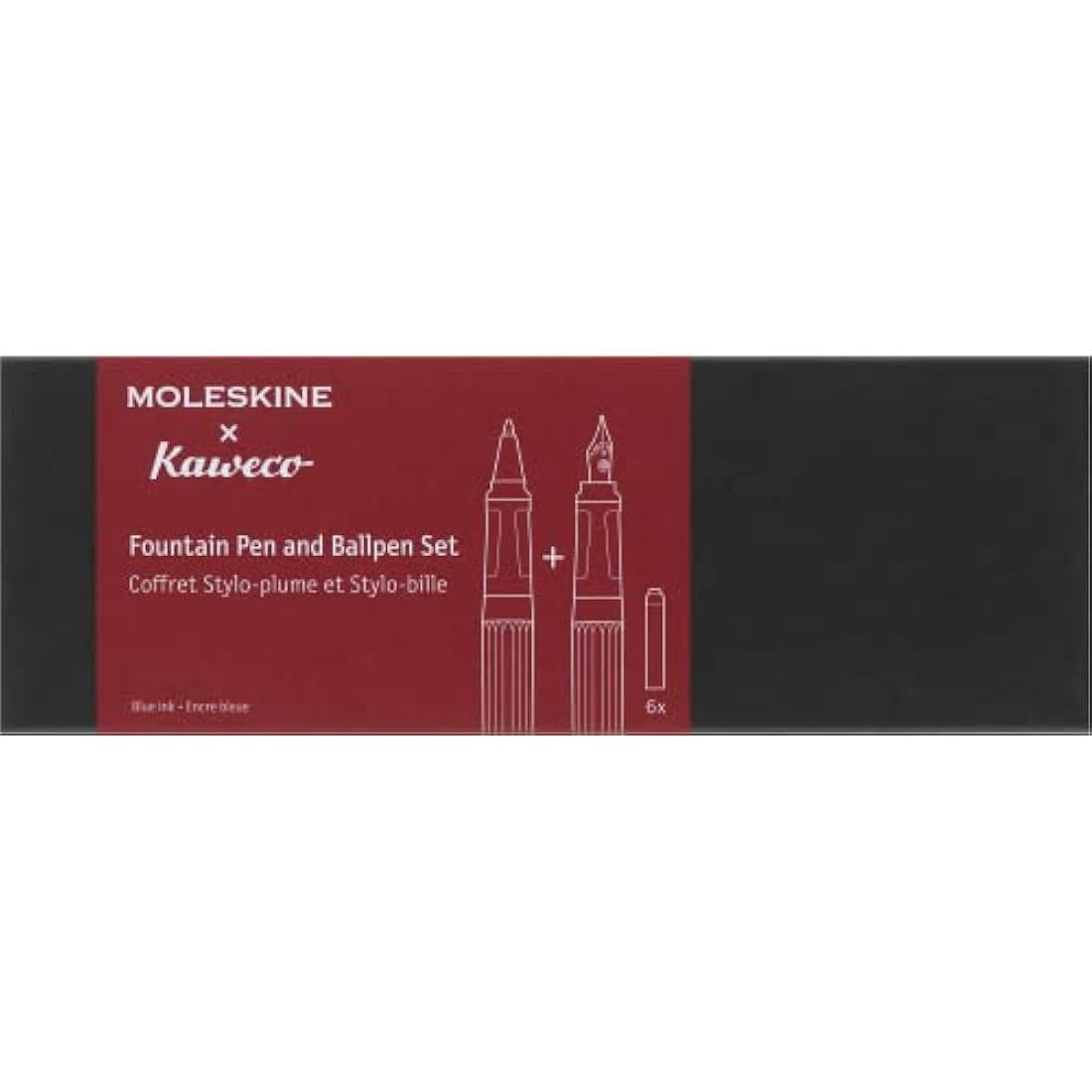 Moleskine x Kaweco Fountain Pen in ABS plastic with Gold-Plated Size M Nib and Refillable Ballpen for Writers, Note-Takers, Refill 1.0mm with Blue Ink and 6 Blue Ink Cartridges included, Color Red