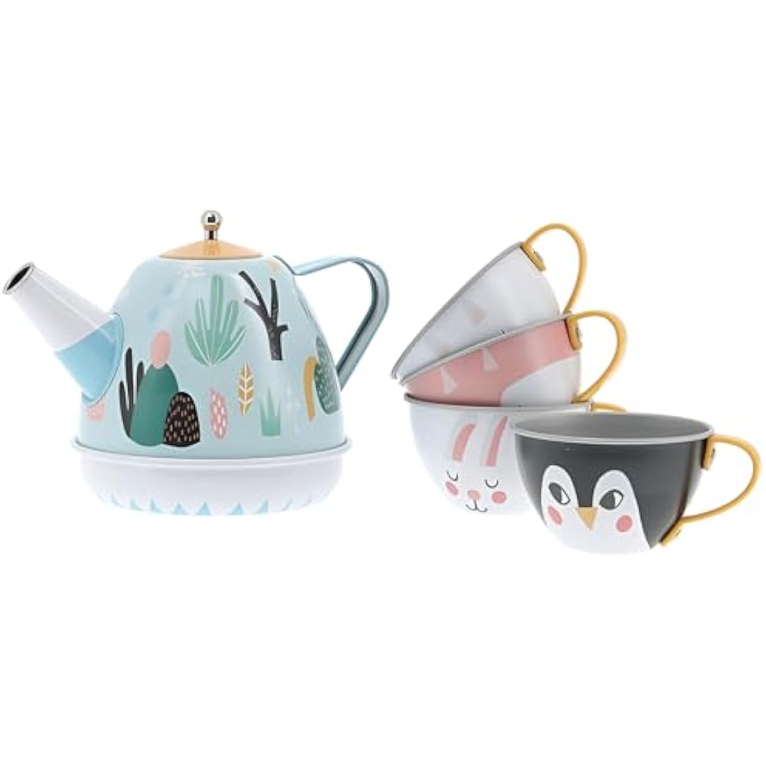Vilac Musical Metal Tin Tea Set, Kitchen Pretend Play, Iceland Theme Illustrated By Graphic Designer Michelle Carlslund, 14 Pieces, 3 Years+
