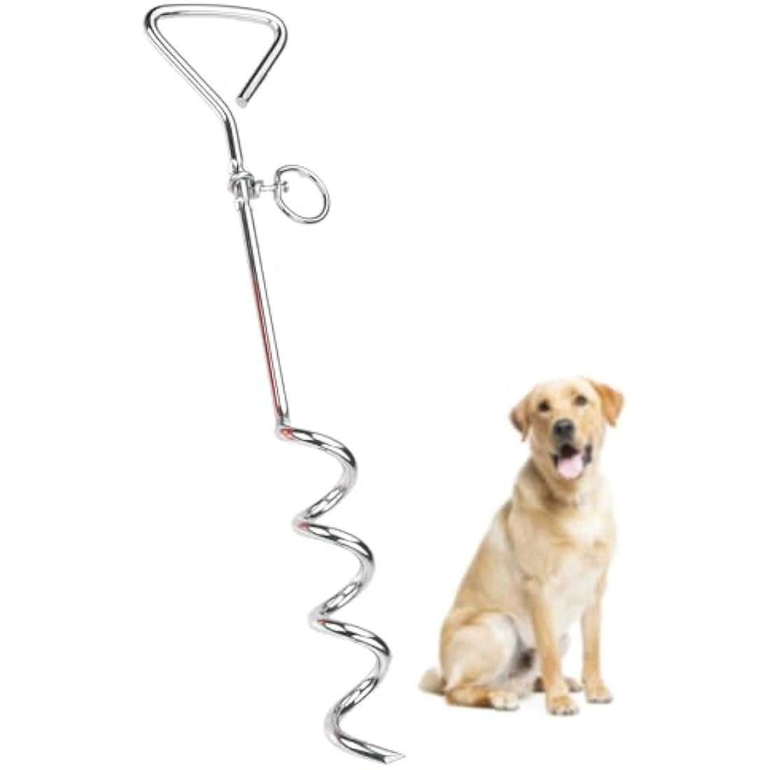 SunGrow Heavy-Duty Steel Dog Tie-Out Cable and Stake, Spiral Ground Anchor Spike with 360° Rotating Ring, Dog Tether Travel Accessories, Outdoor Yard Camping Accessories for Dogs up to 80 Pounds