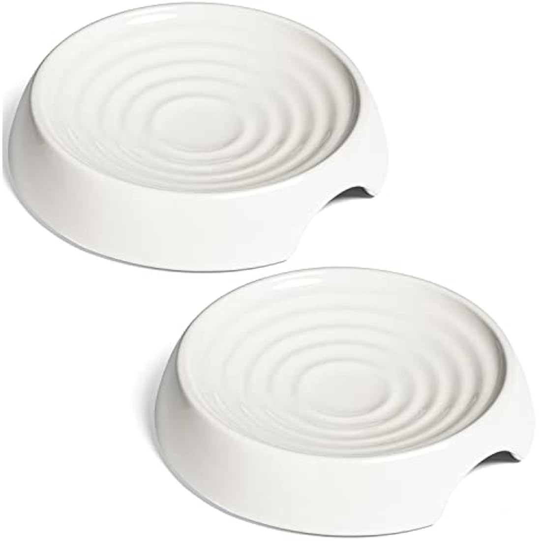 CatGuru Cat Bowls, Whisker Stress Free Cat Food Bowl, Reliefs Whisker Fatigue, Wide Cat Bowl, Non Slip Cat Food Bowls, Shallow Cat Dish, Cat Feeding & Watering Supplies (Set of 2, Ceramic, White)