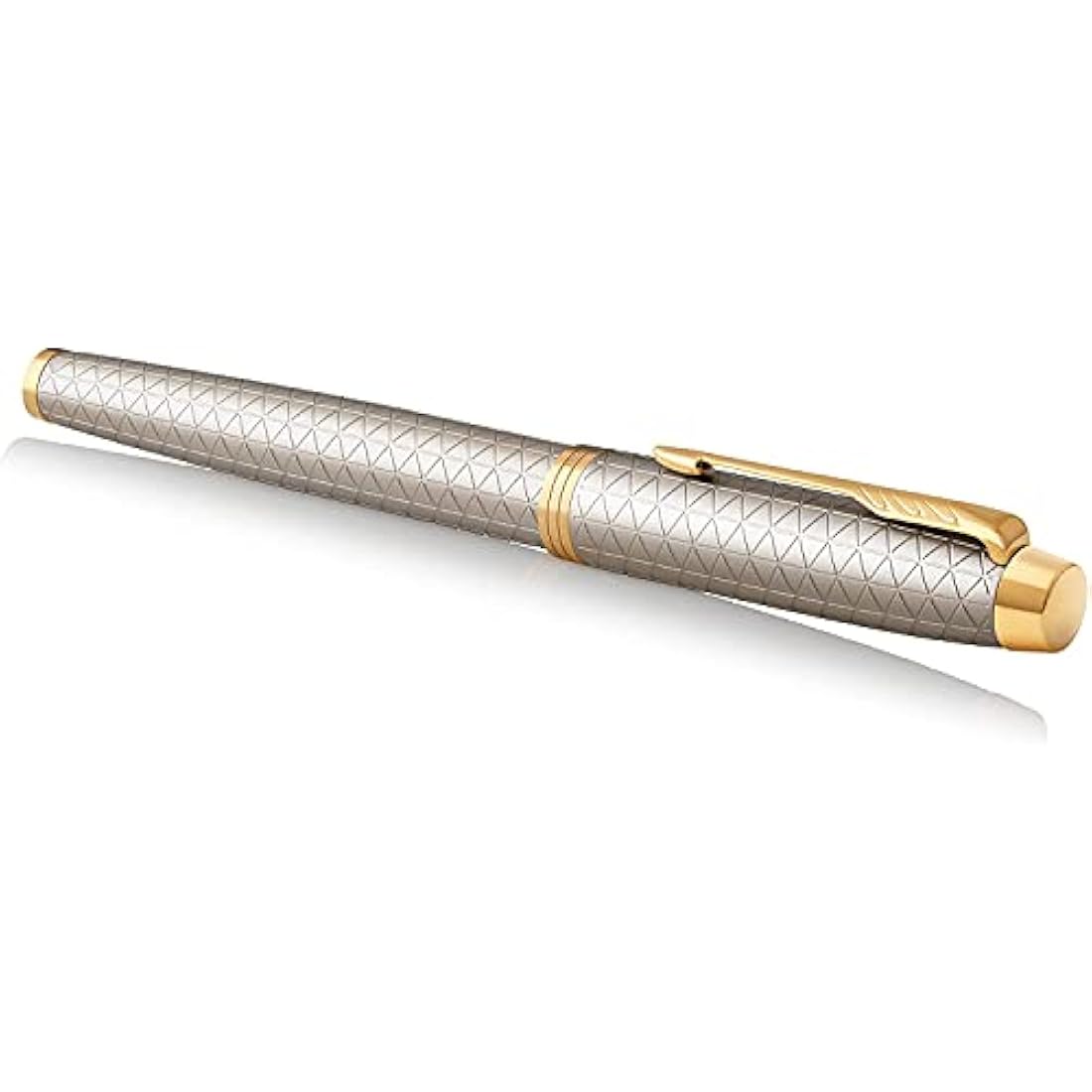 Parker Pen IM Premium Metal Fountain Pen - Warm Silver Champagne with Diamond Pattern - Gold Trim - Fine Nib - Black Ink - Gift Boxed