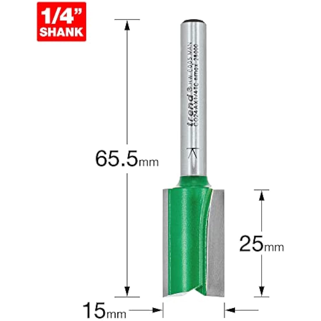 Trend CraftPro Straight Two Flute Router Cutter Bit, 1/4 Inch Shank, 15mm Cut Diameter & 25mm Cut Length, Tungsten Carbide Tipped, C024AX1/4TC