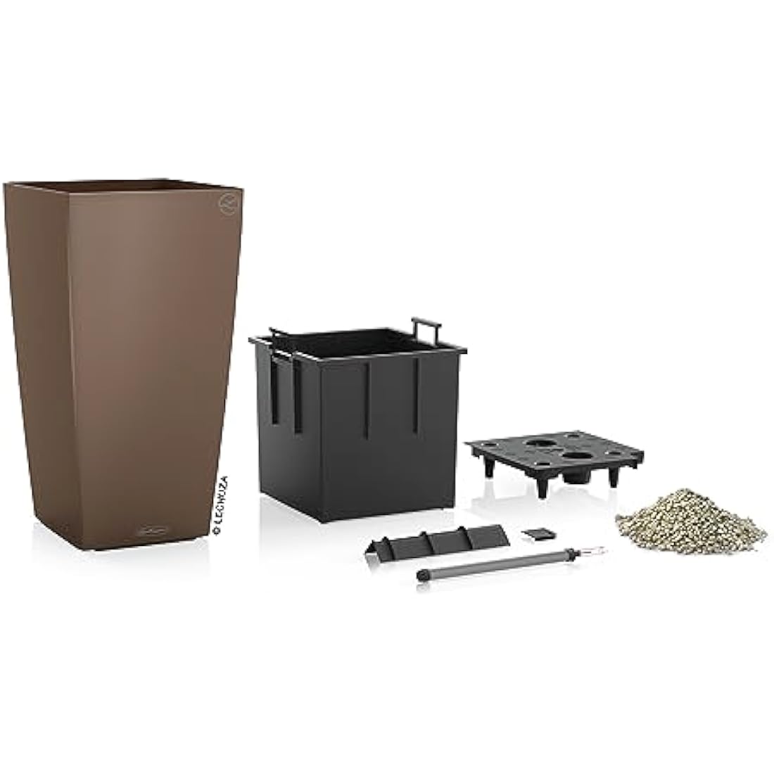 Lechuza CUBICO Color 40 Self Watering Planter Large Garden Plastic Indoor and Outdoor Flower Plant Pot with Drainage Hole H75 L40 W40 cm Nutmeg
