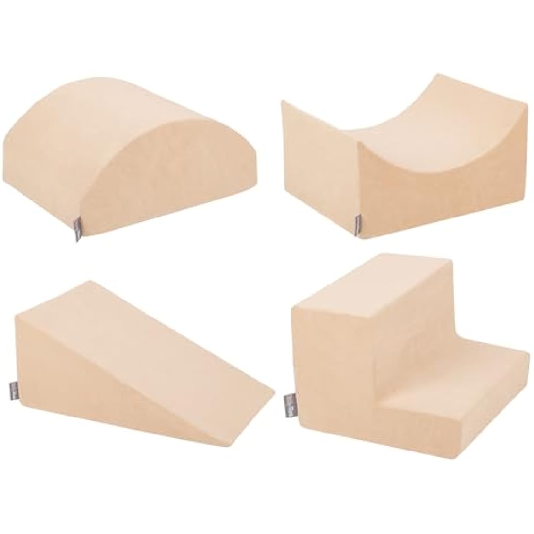 KiddyMoon Foam Playground Velvet For Kids Obstacle Course For Children Montessori Toy For Babies Soft Construction Blocks Element, Wedge/Ramp/Halfshaft/Steps, Sand Beige