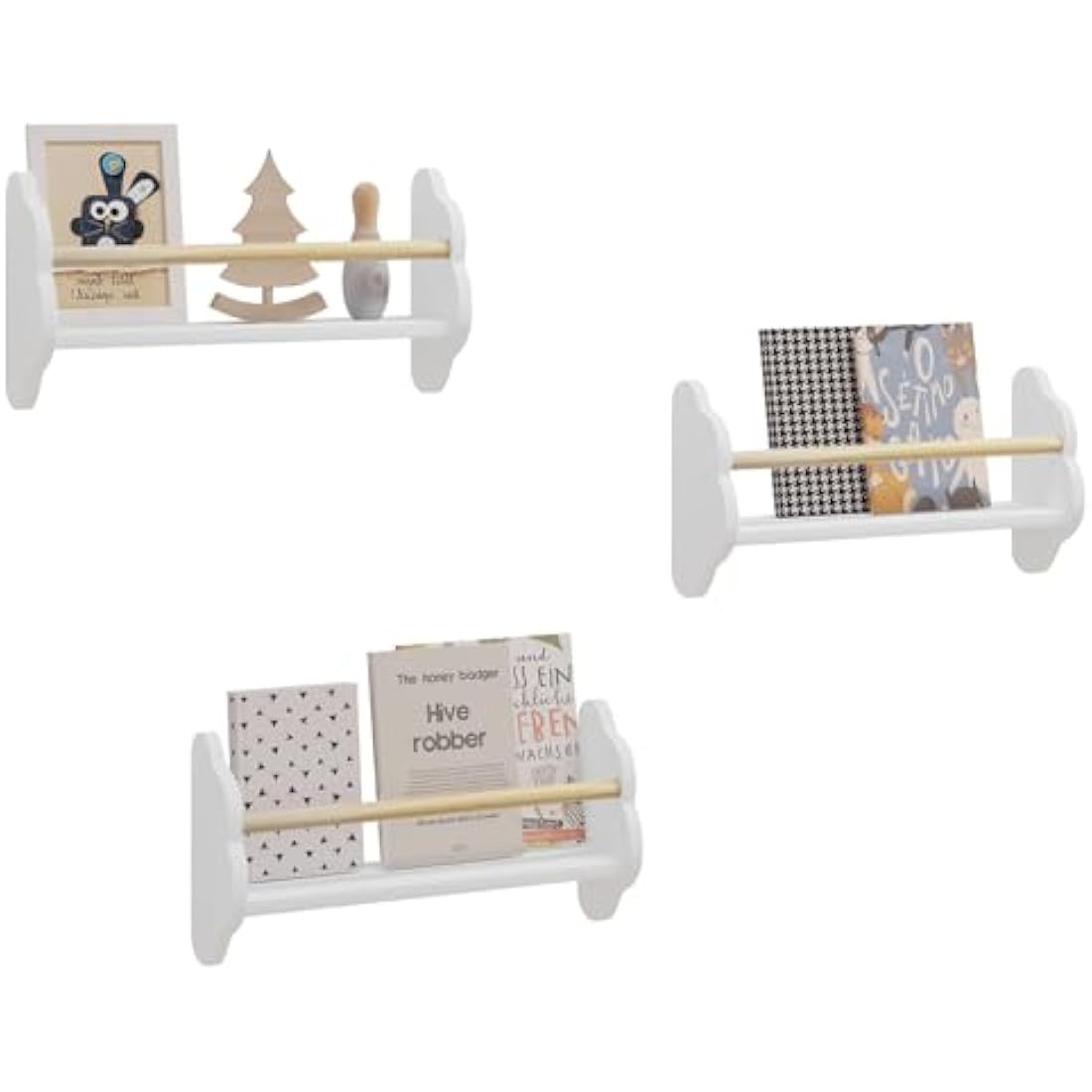 WOLTU Kids Wall Shelves Set of 3 Floating Shelves Kids Bookshelf, Children’s Bookcase Wall Mounted Book Storage Unit, Toy Organiser, Cloud Shape, White, 45x12.7x23cm