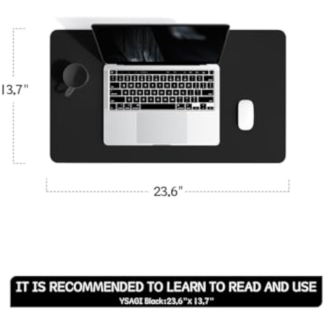 YSAGi Non-Slip Desk Pad, Waterproof PVC Leather Desk Table Protector, Ultra Thin Large Mouse Pad, Easy Clean Laptop Desk Writing Mat for Office Work/Home/Decor (60 x 35 cm, Black)
