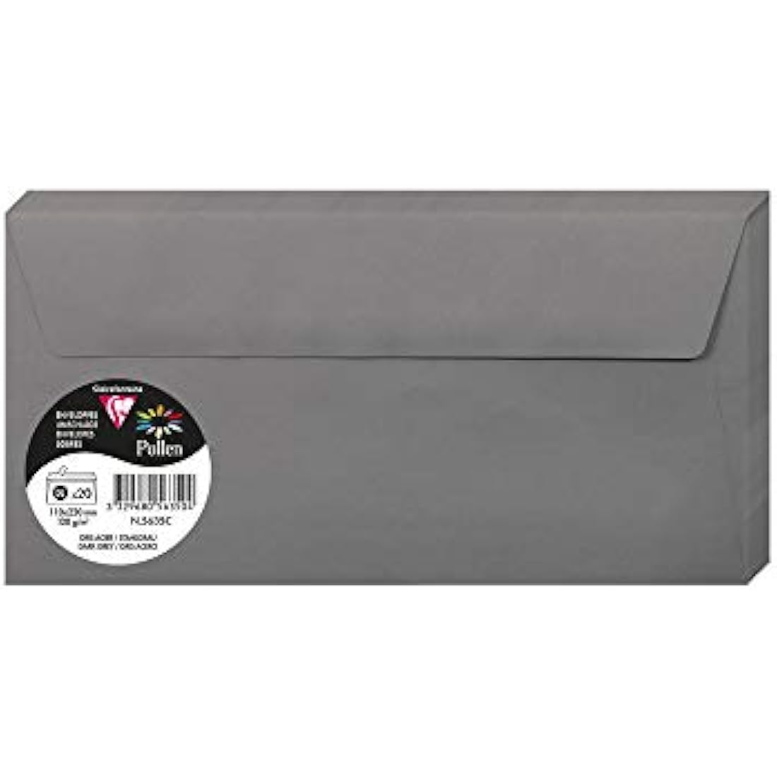 Clairefontaine - Ref 5635C - Pollen Adhesive Envelopes (Pack of 20) - DL Sized, 120gsm Paper, Printer-Compatible, Acid Free, Adhesive Strip for Easy Seal - Dark Grey