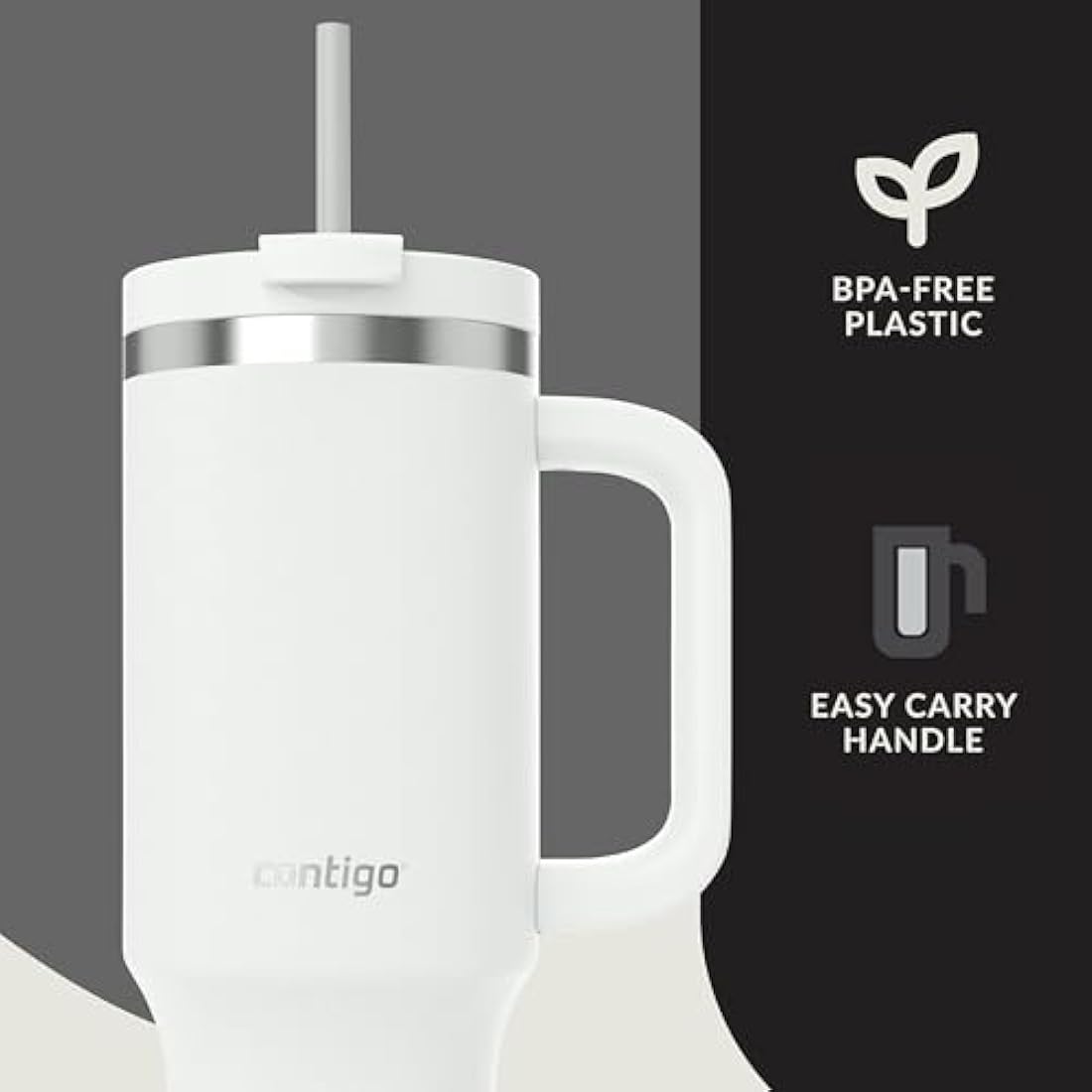 Contigo Streeterville Tumbler 1200 ml with Handle, Stainless Steel Vacuum Insulated Water Bottle with Straw and Lid, Cold for 29 Hours, Travel Mug, Thermal Flask, BPA Free
