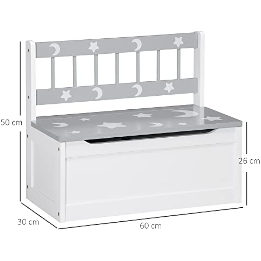 ZONEKIZ 2 In 1 Wooden Toy Box, Kids Storage Bench, Toy Chest with Safety Rod - Grey