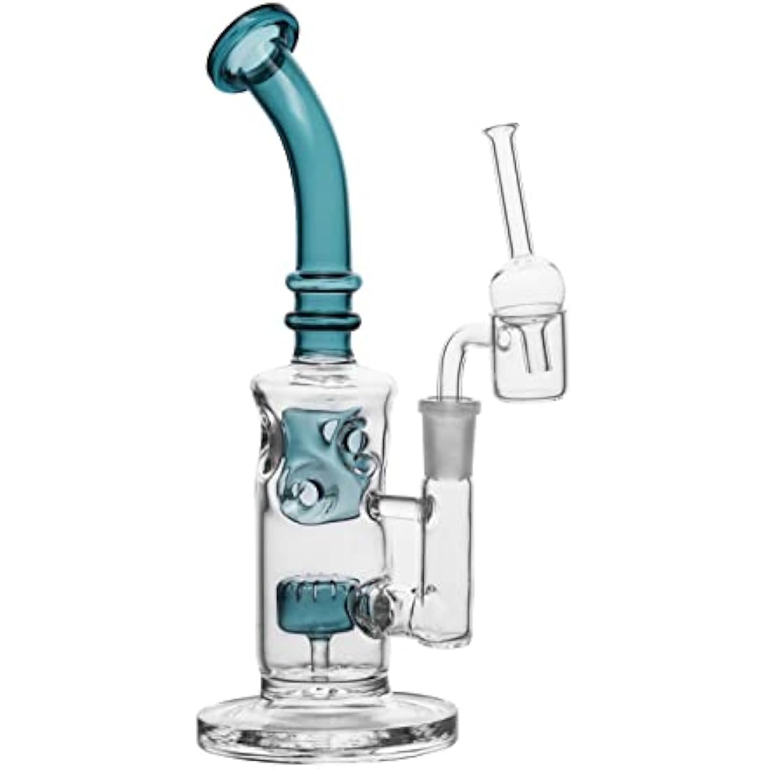 Glass Honeycomb Bong Handmade Water Pipe Perc Wax 14.4mm Bongs with Quartz Banger Cap Bowl for Bongs (Bong with quartz banger and bowl)