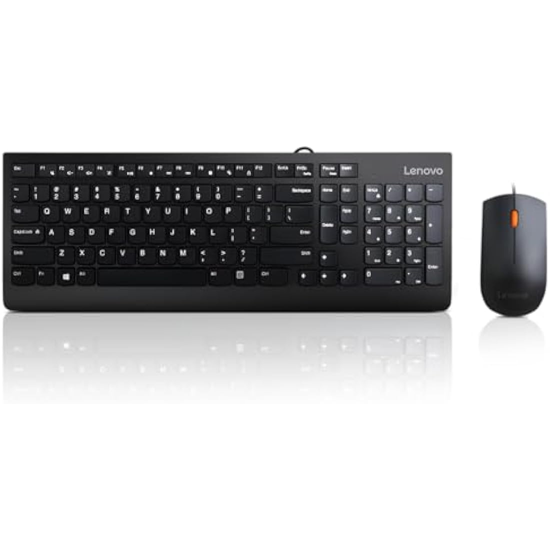 Lenovo 300 USB Combo, Full-Size Wired Keyboard and Mouse, Ergonomic, Left or Right Hand, Optical, GX30M39606, Black