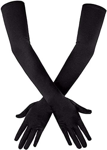 SAVITA Long Elbow Satin Gloves 21 inch Stretchy 1920s Opera Gloves Evening Party Dance Gloves for Women