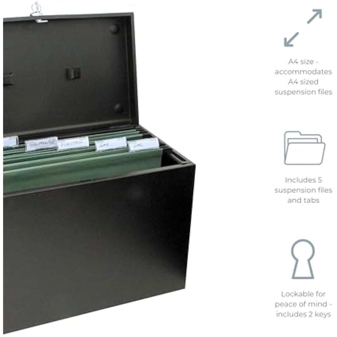Cathedral Products A4 Steel File Box with Starter Pack of 5 Suspension Files - Black