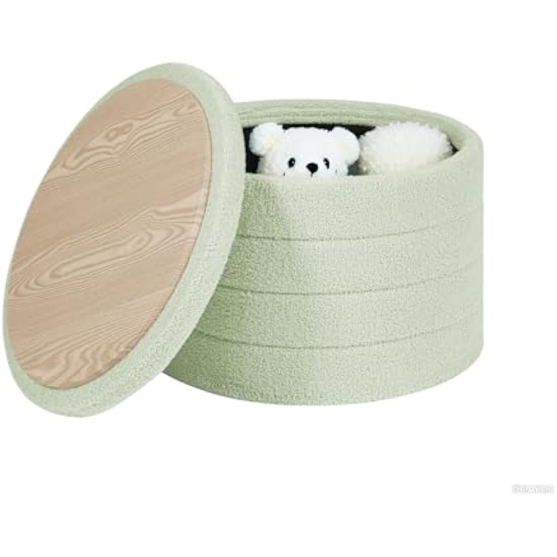 Bonlife Extra Large Folding Round Ottoman with Storage,Boucle Ottoman Stool, Footstool Seat Coffee Table,Toy Box Storage,Footrest Stool for Living Room,Bedroom,Green,56x56x40cm