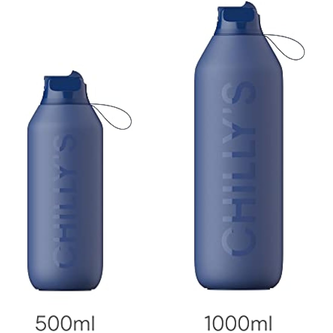 Chilly's Series 2 Flip Water Bottle with Sports Lid, Telescopic Straw and Nylon Carry Loop - Easy Flip Lid, Straw Cleaning Brush Included