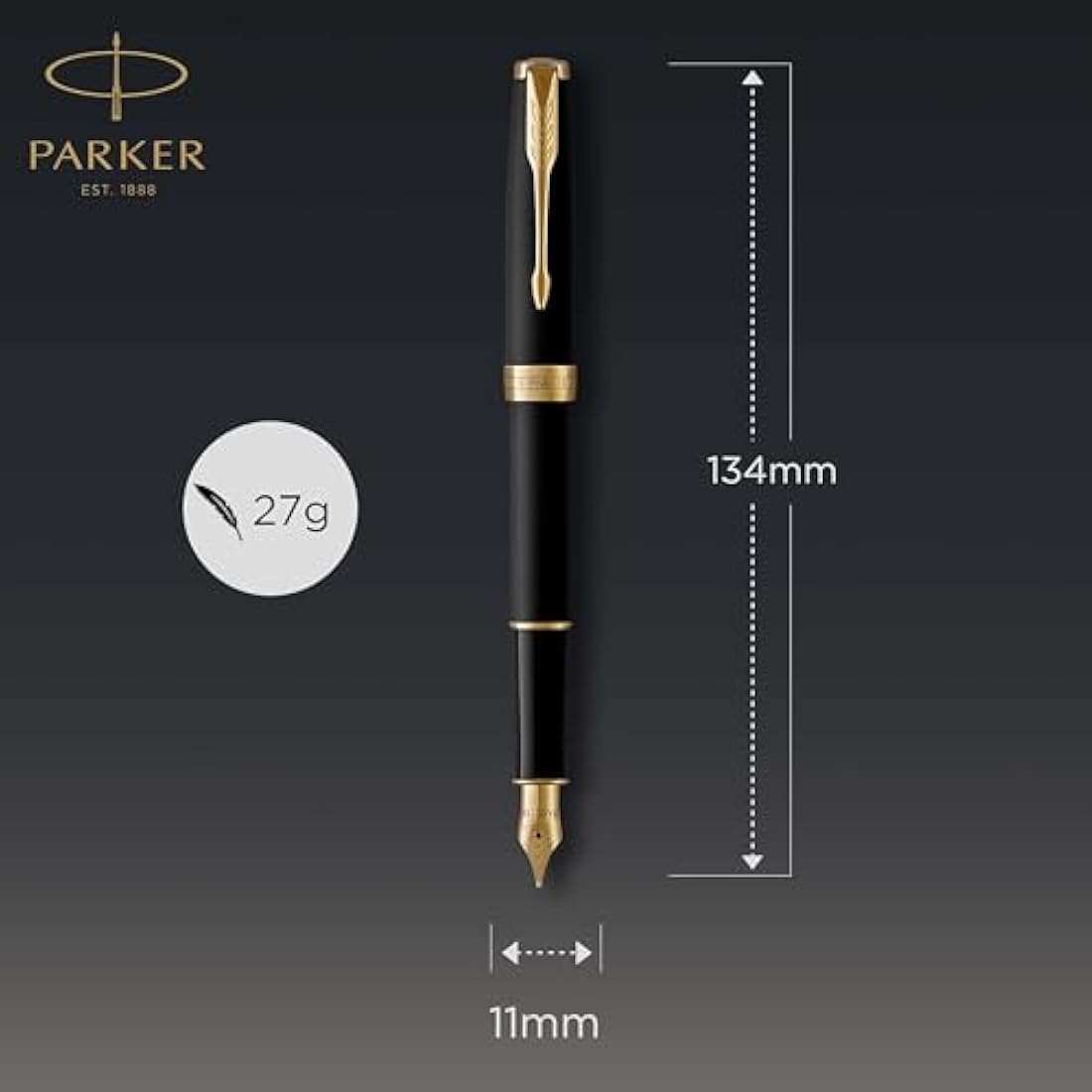 Parker Sonnet Fountain Pen | Matte Black Lacquer with Gold Trim | Fine Nib | Gift Box