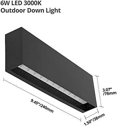 DAWALIGHT Outdoor Wall Lights Mains Powered 2 Pack LED 6W LED 3000K Warm White IP65 Waterproof Outside Wall Wash Down Lights for Garden Front Door Patio Terrance Balcony Porch, Plastic, Dark Grey
