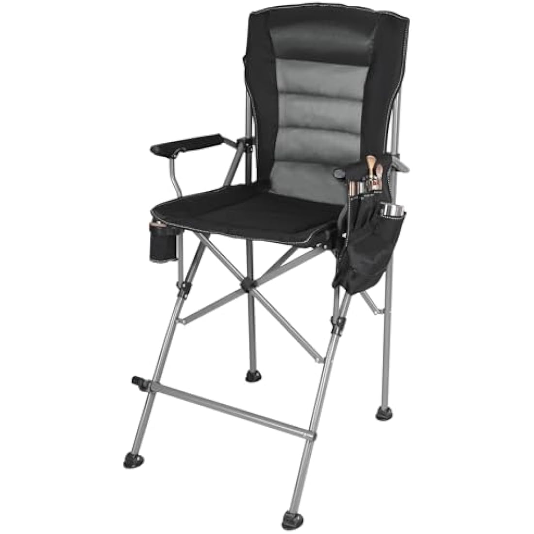 REDCAMP Tall Folding Chair with Footrest, Portable Artist Makeup Chair with Storage Side Bags, High Directors Chair for Camping, Heavy Duty Supports 300 lbs(Black gray)