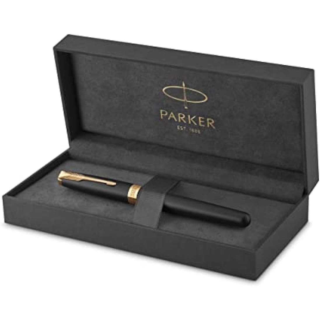 Parker Sonnet Rollerball Pen | Matte Black Lacquer with Gold Trim | Fine Point Black Ink | Gift Box