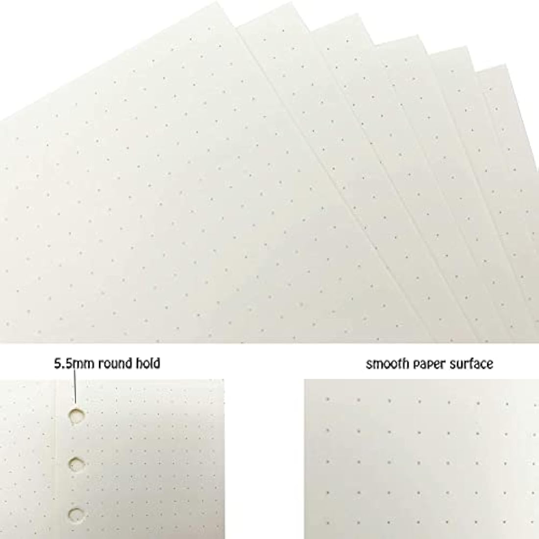 ZKSM Planner Refill Paper 5mm Squared Ruled Inserts Paper with A5 6 Holes 135 Sheets/270 Pages Binder Grid Notepaper for Filofax Bullet Journals Diary, 8.26x5.59 Inch (Dotted)