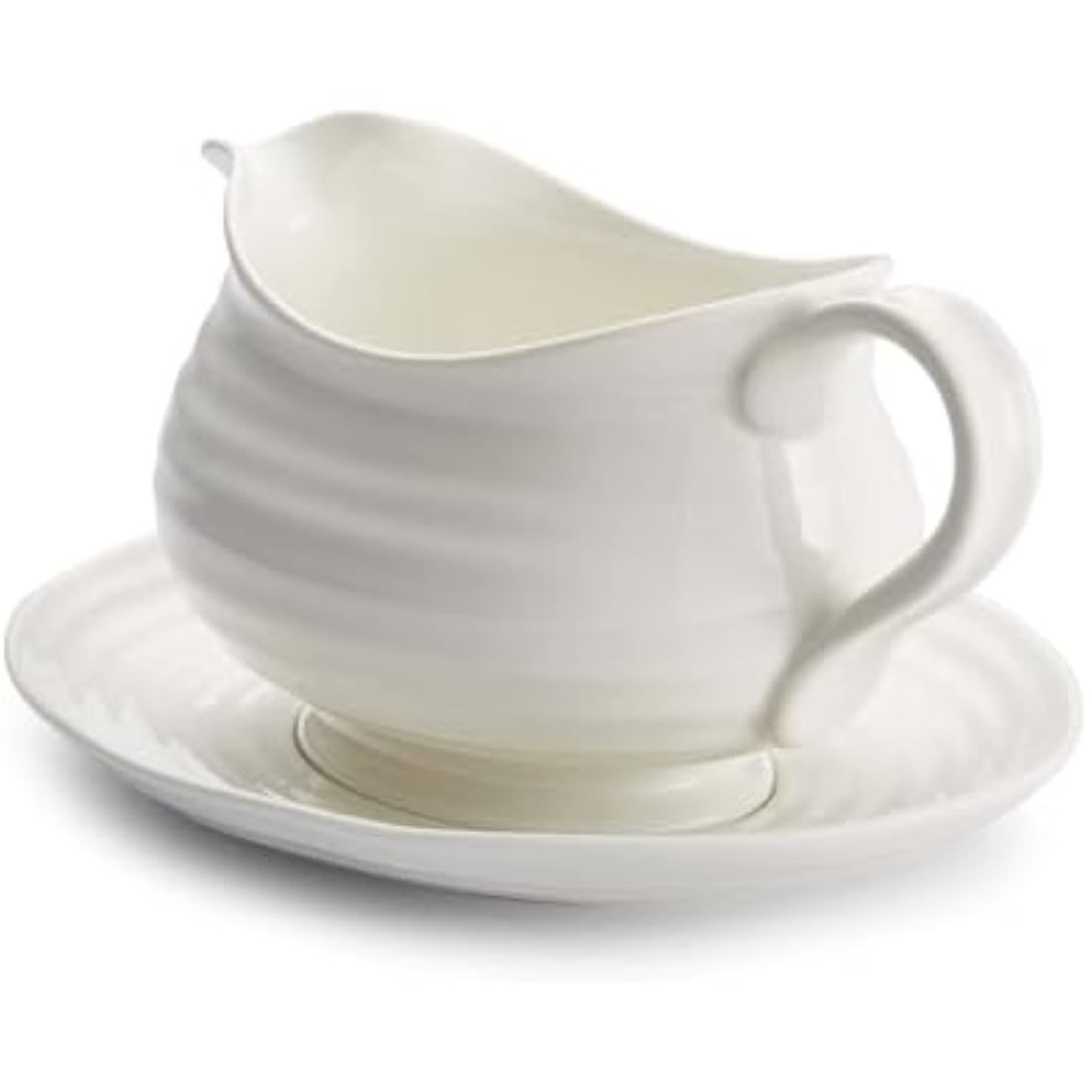 Portmeirion Home & Gifts Gravy Boat & Stand, Porcelain, White, 22.5 x 18 x 10 cm