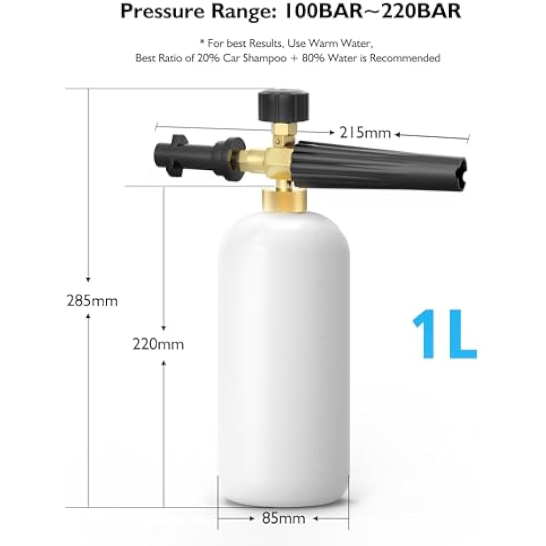 Stone Banks Snow Foam Lance for Karcher K Series K2 K3 K4 K5 K6 K7 Pressure Washer, 1L Adjustable Foam Cannon Gun High Pressure Soap Dispenser Bottle Spray Nozzle for Car Washing Vehicle Cleaning