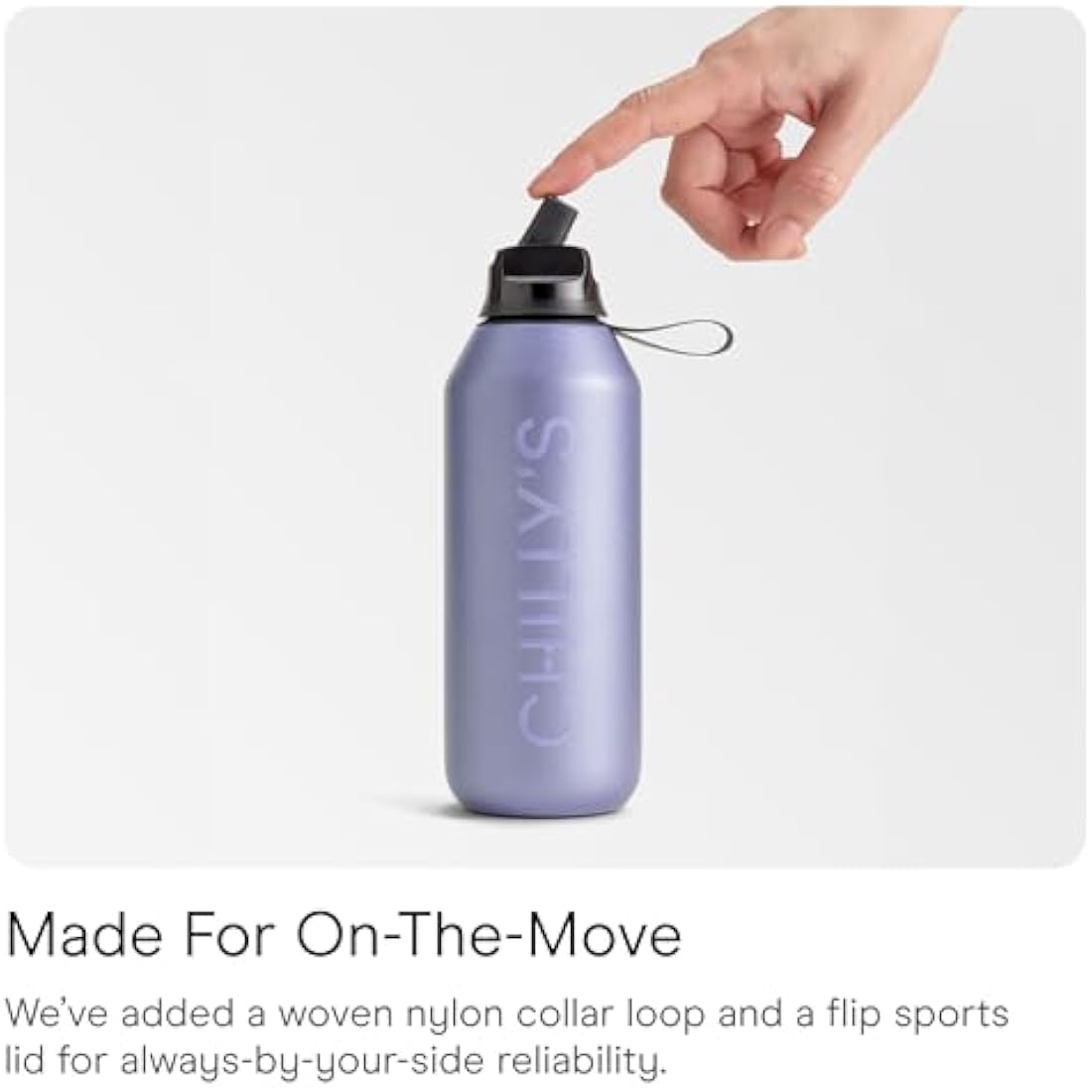 Chilly's Series 2 Flip Water Bottle with Sports Lid, Telescopic Straw and Nylon Carry Loop - Easy Flip Lid, Straw Cleaning Brush Included