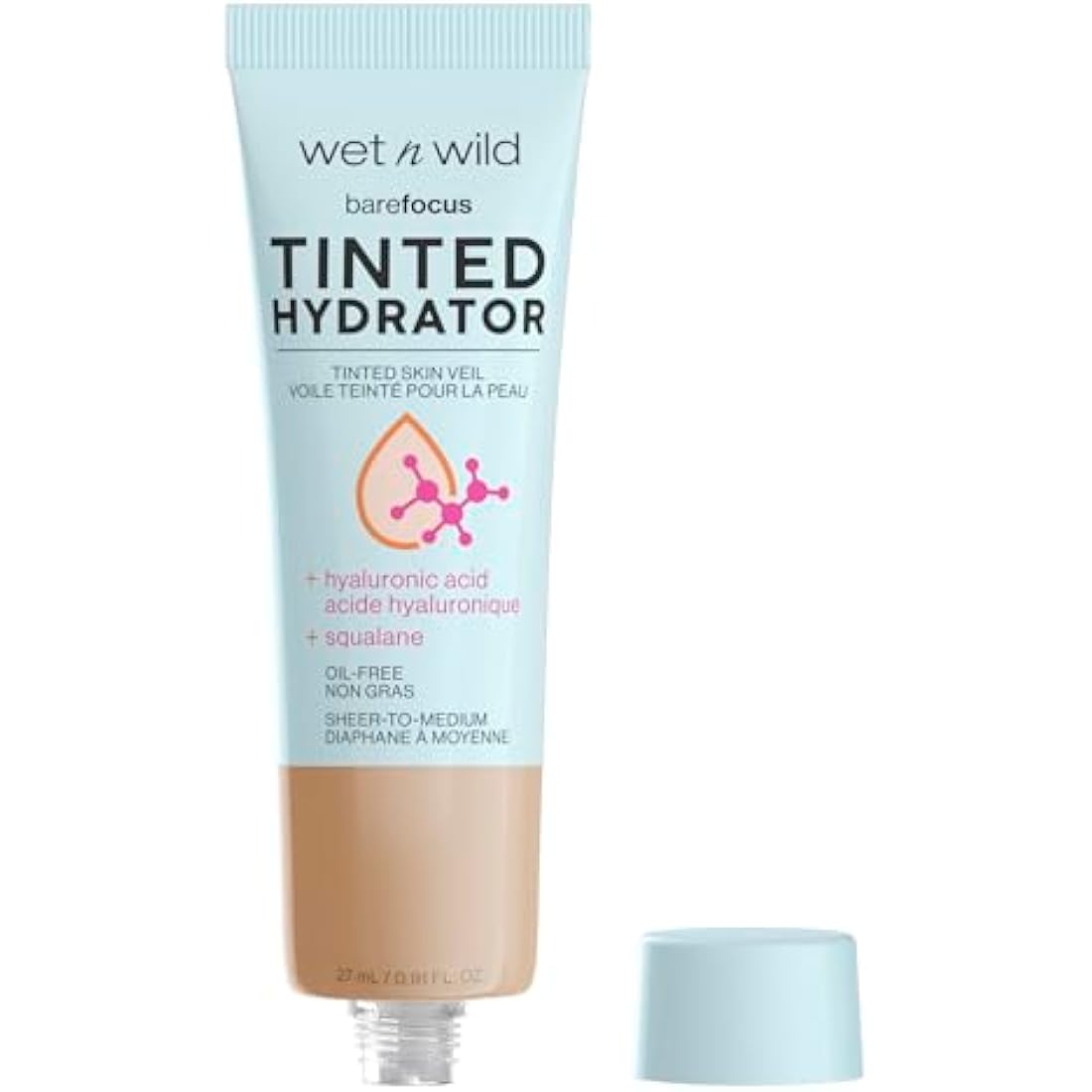 Wet n Wild, Bare Focus Tinted Hydrator, Tinted Moisturiser with Hyaluronic Acid, Lightweight Formula with Semi-Matte Finish for Oily Skin, Sheer to Medium Coverage, Tan