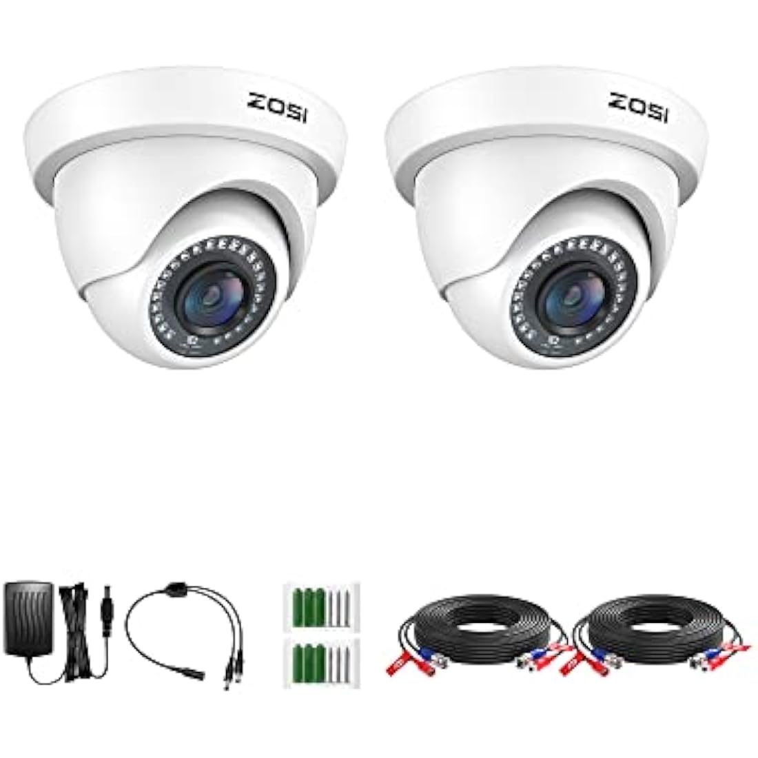 ZOSI 2 Pack 1080P HD TVI Security Camera Outdoor 80ft IR Night Vision, IP66 Weatherproof, 2MP CCTV Surveillance Dome Cameras for 720P/1080N/1080P/5MP/4K HD-TVI AHD CVI Analog DVR Systems(White)