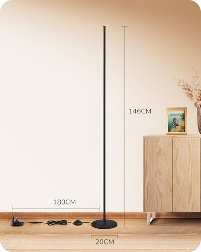 EDISHINE LED Floor Lamp, 146cm Minimalist Dimmable Standing Lamp with Foot Switch, Stepless Dimming, Tall Corner Lamp for Living Room, Bedroom, Office, 3000K, Black