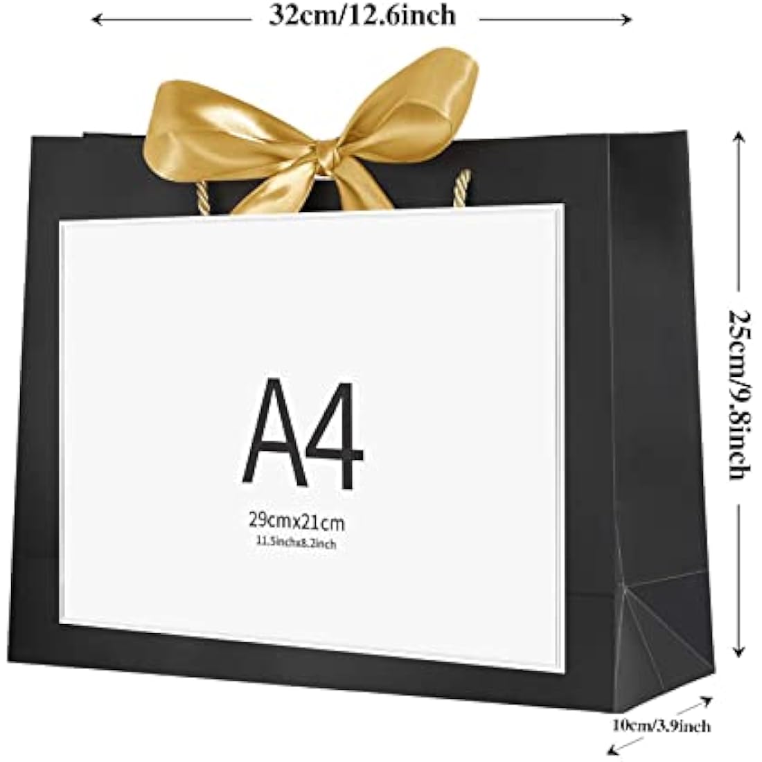 Gift Bags for Presents,Black Gift Bags with Ribbon Bow for Birthday,Wedding,Party,Christmas 12.6x9.8x3.9inches,(Black,8 Pack)