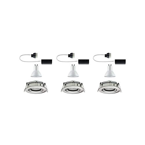 Paulmann Nova 92900 LED Recessed Spotlight Round IP65 7W Set of 3 Including GU10 Bulbs Pivotable Recessed Light Aluminium 7 W Brushed