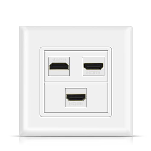 TNP HDMI Wall Plate (3 Port, White) HDMI Faceplate Socket Insert Jack Outlet Panel Mount Support 4K 60Hz HDR ARC/eARC Full HD 3D Ethernet High Speed Cable Extension Coupler f/Projector & Home Theater