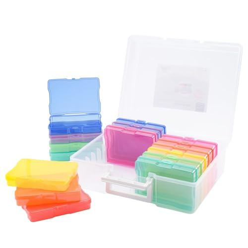 Vaessen Creative Transparent Carry Case with Lid and 16 Colourful Containers, for Cutting Dies, Photos and Other Craft Supplies, 50 x 30 x 13 cm, 37,5