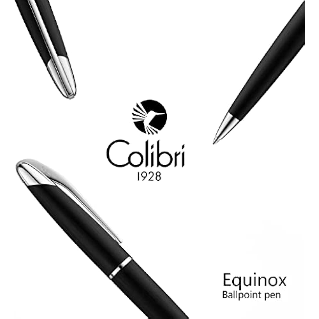 Colibri Equinox Twist ballpoint Pen-Brushed Black Steel and Chrome Finish Luxury Pen-sleek Branded Spring Clip-Comes In A Nice Gift Box-Gift for Men and Women