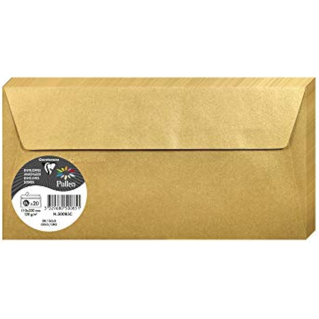 Clairefontaine - Ref 50085C - Pollen Iridescent Adhesive Envelopes (Pack of 20) - DL (110 x 220mm) in Size, 120gsm Paper, Easy-to-Peel Adhesive Strip - Gold