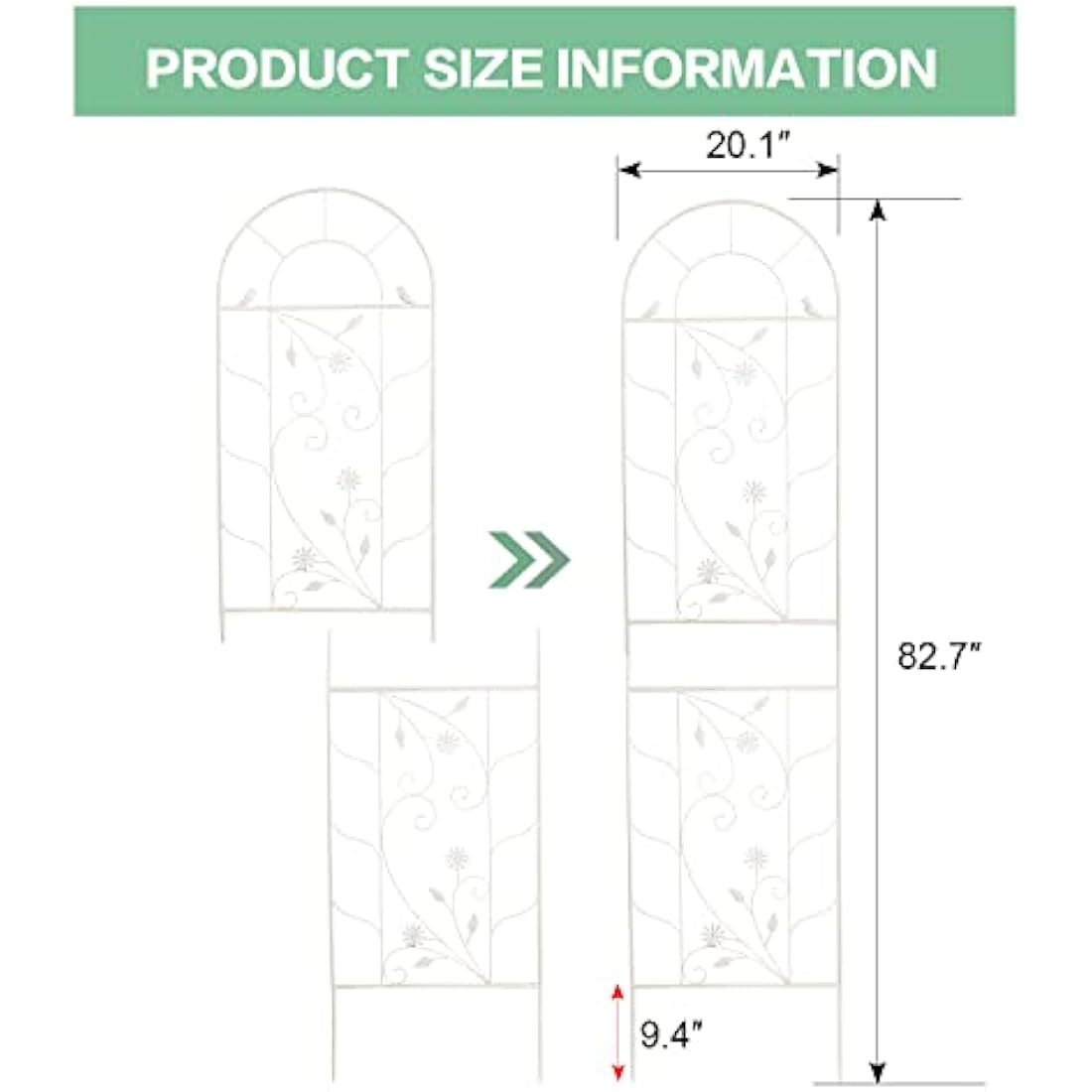 Sungmor Large Wrought Iron Garden Trellises for Climbing Plants - 82.5 Inch Tall & 2PC White PACK - Beautiful Retro Style Metal Fence Trellis - Gardening Vines Plant Support for Flower Rose Climbing