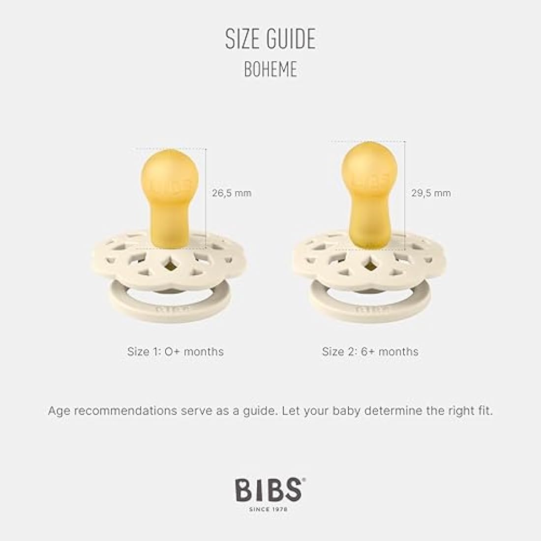BIBS Boheme Glow in The Dark Soother 2-Pack. BPA Free. Round Nipple Latex, Size 1 (0-6 Months), Blush Glow/Vanilla Glow