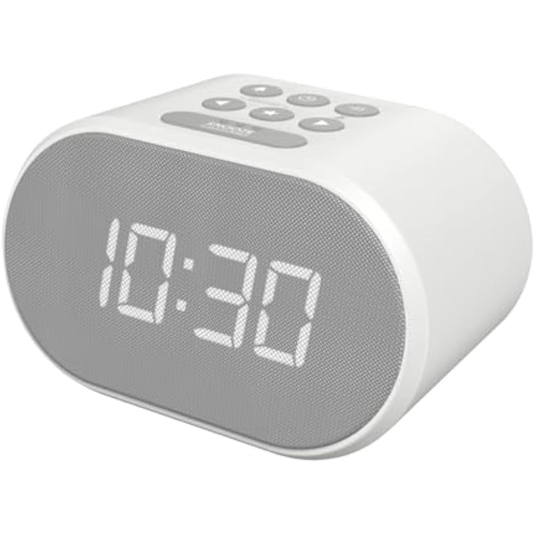 i-box Alarm Clocks Bedside, Radio Alarm Clock, Mains Powered or Battery, FM Radio, USB Charging Port, 5 Step Dimmable Display, Non Ticking, LED Display (White)